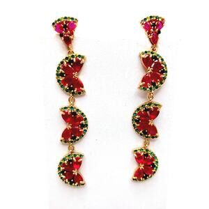 Kate Spade Ruby Rhinestones Hot Pink Linear Watermelon Earrings